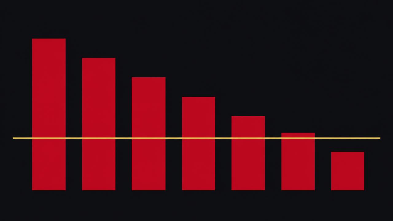 Bar chart showing the number of surviving profitable day traders shrinking year after year
